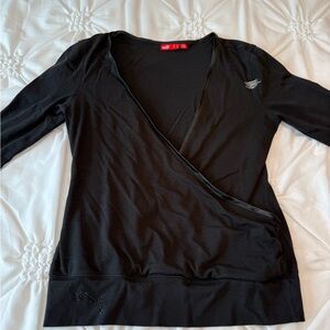 Puma Black Women's Wrap Top Long Sleeve SizeM Logo Shirt Workout Top